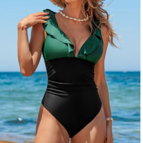 Tidal Glow Green & Black One Piece Swimsuit - Picture 1 of 4
